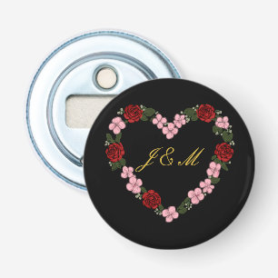 Black magnetic with pink and red heart bottle opener