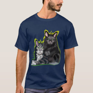 Black maine coon cat brothers with green eyes T-Shirt