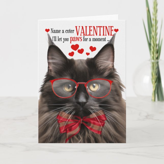 Black Maine Coon Cat Feline Humour Valentine's Day Holiday Card (Front)