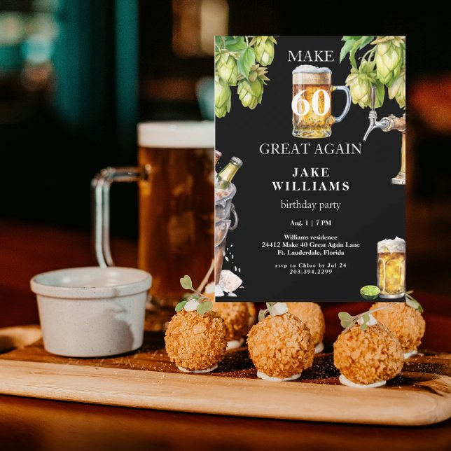 Black Make 60 Great Again Beer Birthday Party Invitation (Creator Uploaded)