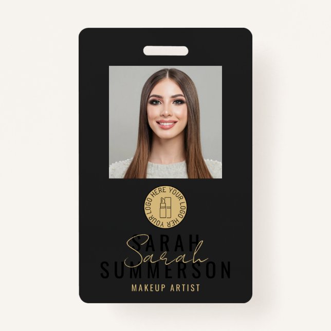 Black Makeup Artist Beauty Salon Employee ID ID Badge (Front)