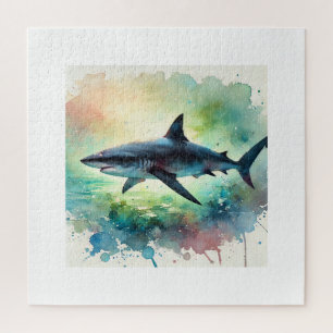 Black Mako Shark 061024AREF111 - Watercolor Jigsaw Puzzle
