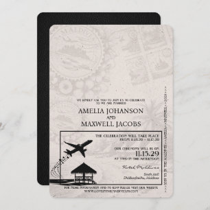 Black Maldives Passport Wedding Invitation