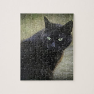 Black male cat with green eyes jigsaw puzzle