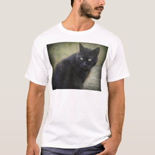 Black male cat with green eyes T-Shirt