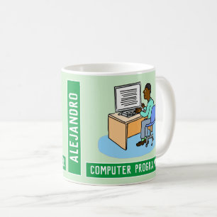 Black Male Computer Programmer With Name. Coffee Mug