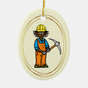 Black Male Construction Worker  Pick Axe Ornament