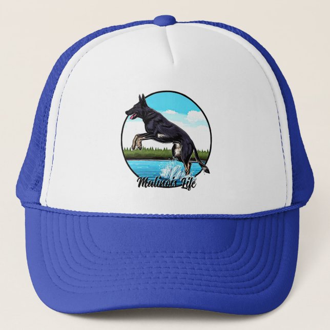 Black Malinois in Water Trucker Hat (Front)