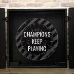 Black Man Cave Quote  Dartboard<br><div class="desc">Black Man Cave Quote Dart Board has a black and grey modern stripes design with an inspirational quote "Winners never quit" for those competitive players—perfect gift for him, your husband, or your father. Change the quote if you like with the "Personalise this template” section. Original artwork by Kardz Studio. If...</div>