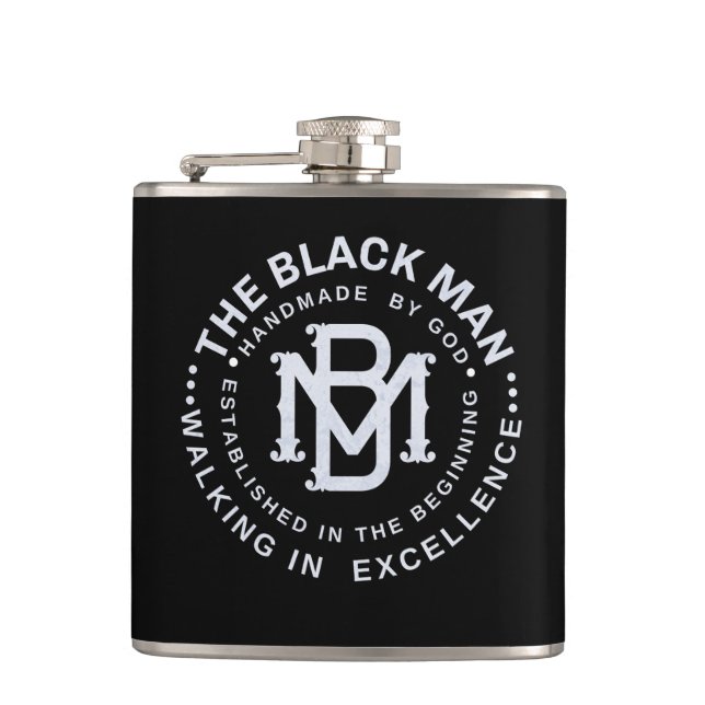Black Man Emblem Whiskey Vinyl Wrapped Flask (Front)