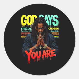 Black man god says are juneteenth emancipation day classic round sticker