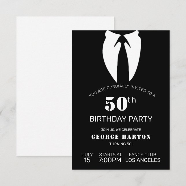 Black Man Suit Birthday Invitation (Front/Back)