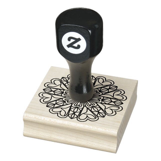 Black Mandala Emblem Hearts Rubber Stamp (Stamp)