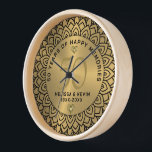 Black mandala on gold 50th wedding Anniversary Clock<br><div class="desc">Black ornate mandala circle on gold tones background,  customisable gold wedding Anniversary. Celebrating 50 years of happy memories customisable text.</div>