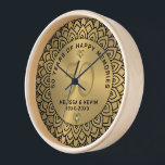 Black mandala on gold 50th wedding Anniversary Clock<br><div class="desc">Black ornate mandala circle on gold tones background,  customisable gold wedding Anniversary. Celebrating 50 years of happy memories customisable text.</div>