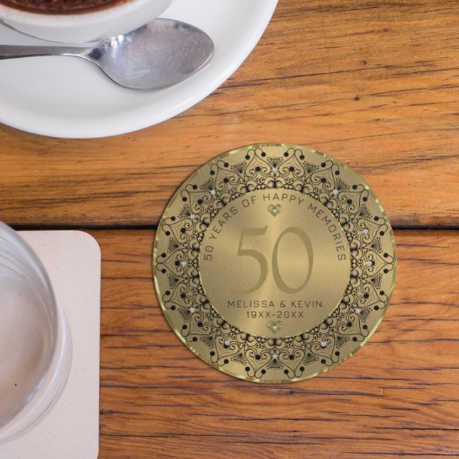 Black Mandala On Gold 50th Wedding Anniversary Coaster (Creator Uploaded)