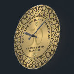Black mandala on gold 50th wedding Anniversary Large Clock<br><div class="desc">Black ornate mandala circle on gold tones background,  customisable gold wedding Anniversary. Celebrating 50 years of happy memories customisable text.</div>