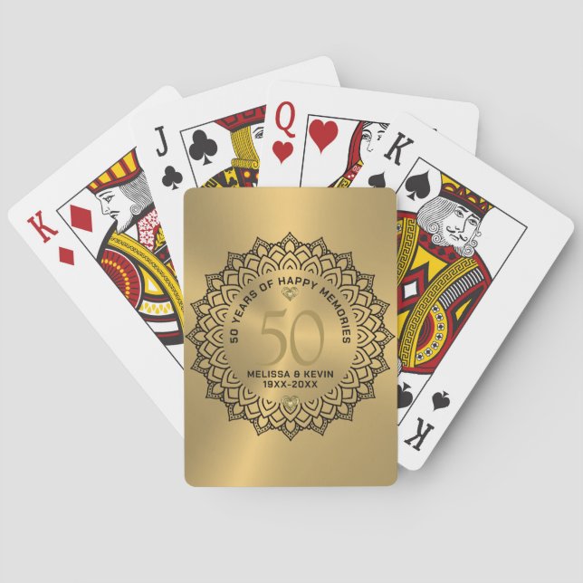 Black Mandala on gold 50th Wedding Anniversary Playing Cards (Back)