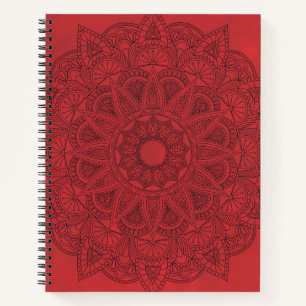 Black Mandala on Red Stains Background Notebook