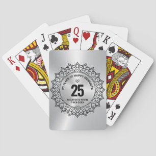 Black Mandala on Silver 25th Wedding Anniversary Playing Cards