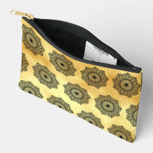 Black Mandala on Soft Gold Background Accessory Pouch