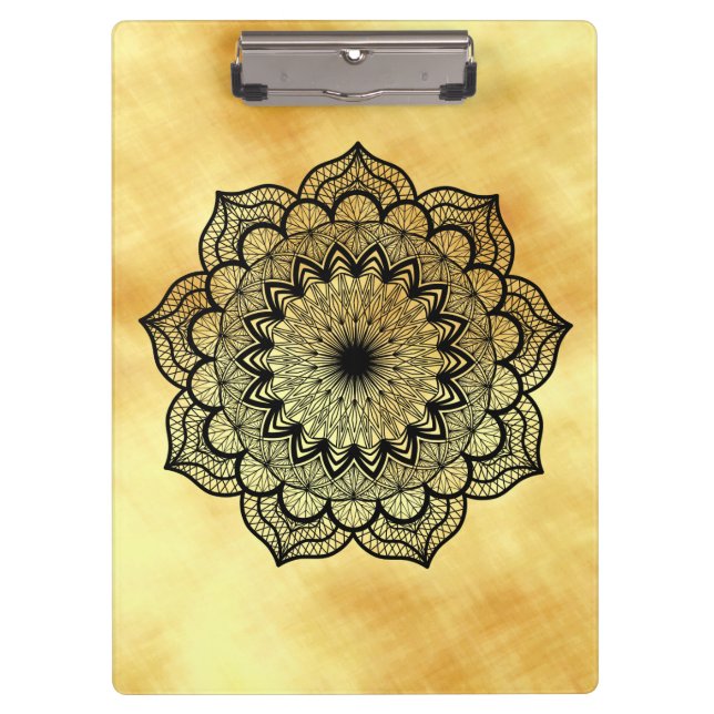 Black Mandala on Soft Gold Background Clipboard (Front)
