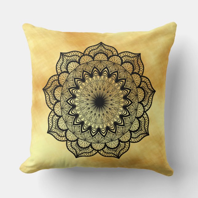Black Mandala on Soft Gold Background Cushion (Front)