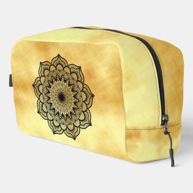 Black Mandala on Soft Gold Background Dopp Kit (Right Corner)