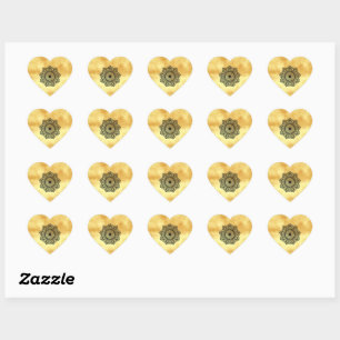 Black Mandala on Soft Gold Background Heart Sticker