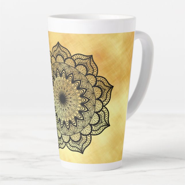 Black Mandala on Soft Gold Background Latte Mug (Right Angle)