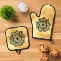 Black Mandala on Soft Gold Background