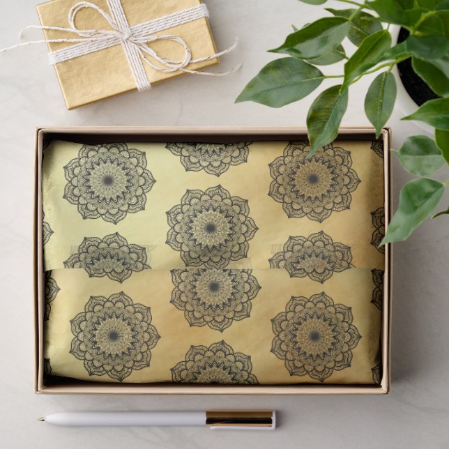 Black Mandala on Soft Gold Background Tissue Paper (Gift)