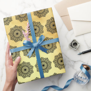 Black Mandala on Soft Gold Background Wrapping Paper