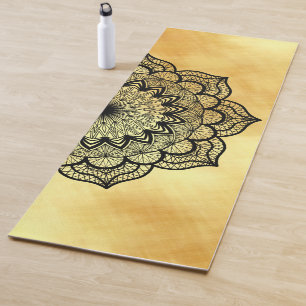 Black Mandala on Soft Gold Background Yoga Mat