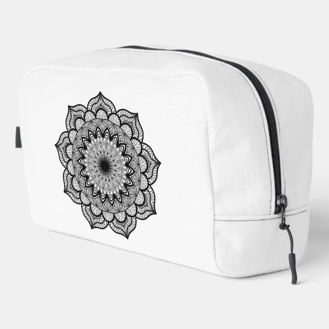 Black Mandala on White Background Dopp Kit (Right Corner)