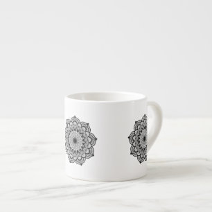 Black Mandala on White Background Espresso Cup