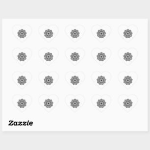 Black Mandala on White Background Heart Sticker
