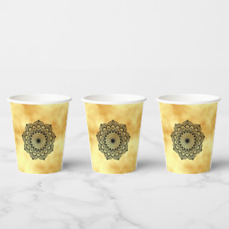 Black Mandala on White Background Paper Cups