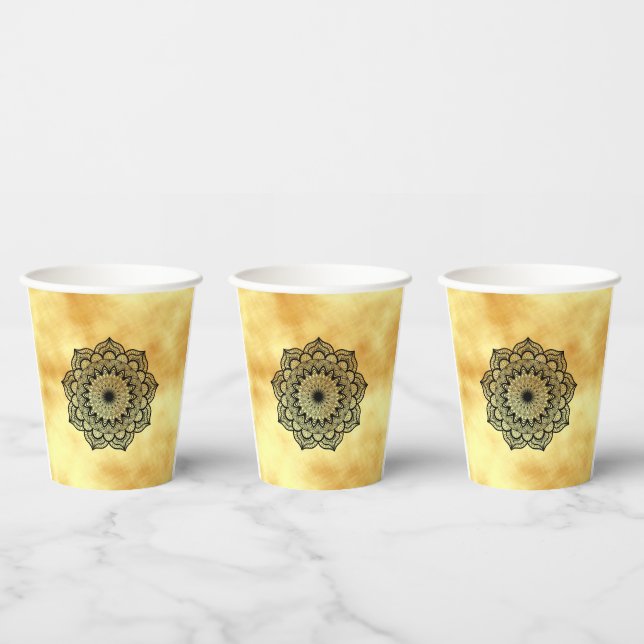 Black Mandala on White Background Paper Cups (Multi)