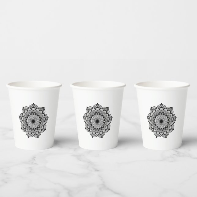 Black Mandala on White Background Paper Cups (Multi)