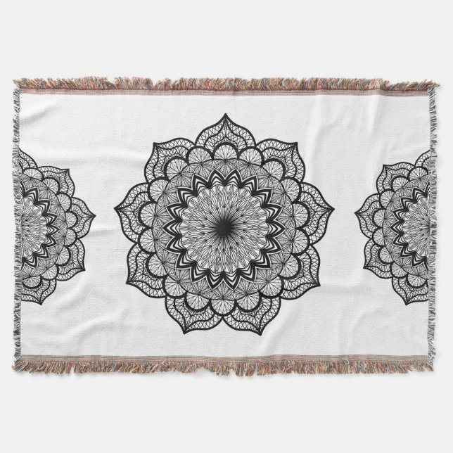 Black Mandala on White Background Throw Blanket (Front)
