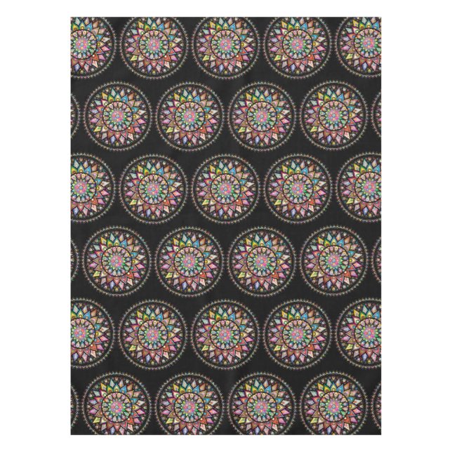 Black Mandala Rainbow Indian Pattern Tablecloth (Front)