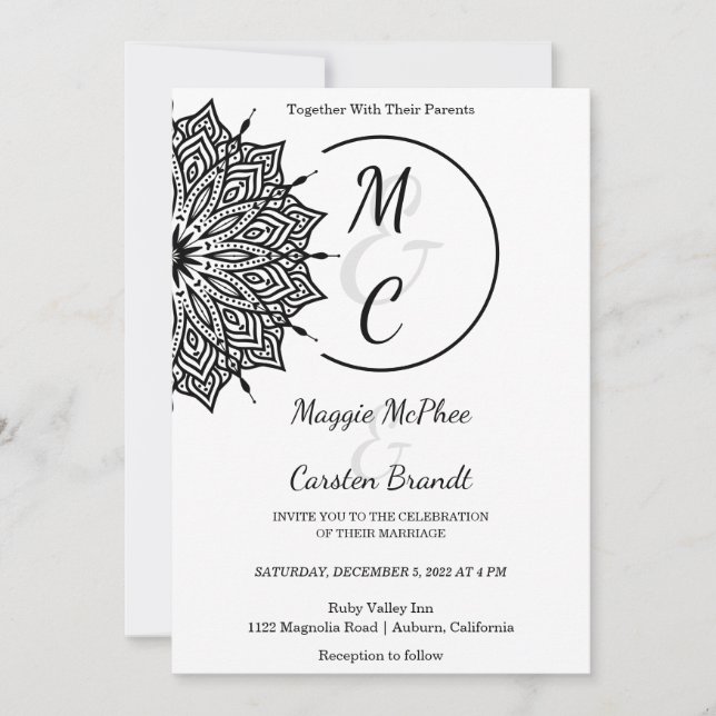 Black Mandala Wedding Invitation (Front)