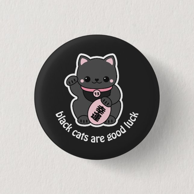 Black Maneki Neko 3 Cm Round Badge (Front)