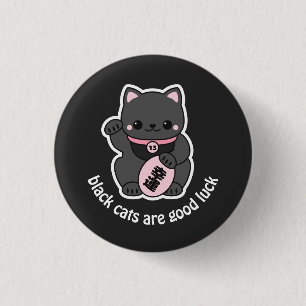 Black Maneki Neko 3 Cm Round Badge