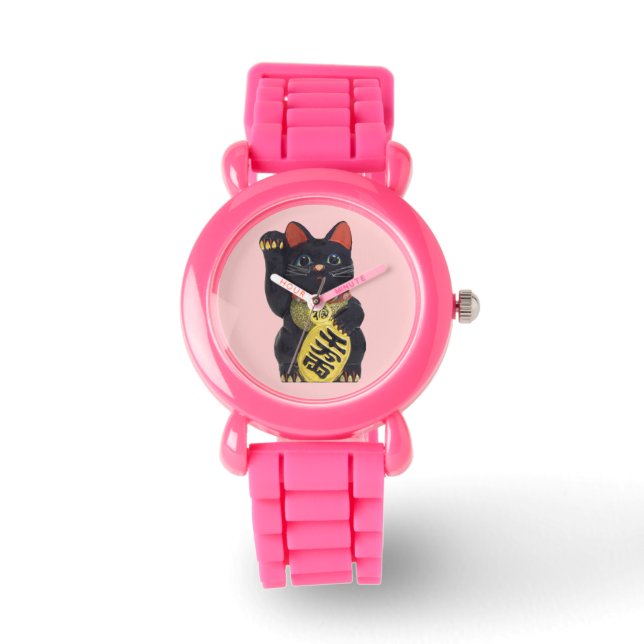Black Maneki Neko Cat Wristwatch (Front)