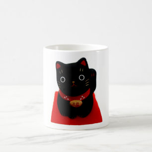 Black Maneki Neko on a Red Carpet Coffee Mug