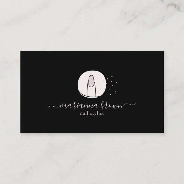 Black Manicure Polish Spa Nail Salon Business Card (Front)