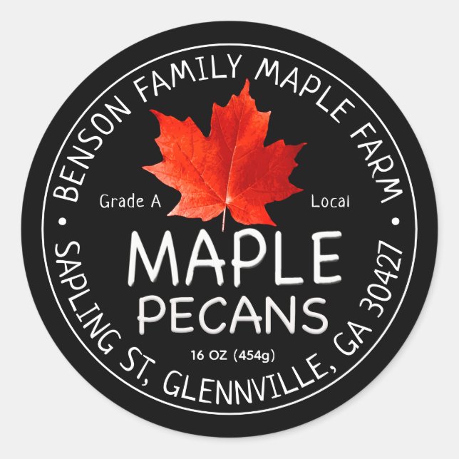 Black Maple Pecans Label with Red Sugar Maple Leaf (Front)