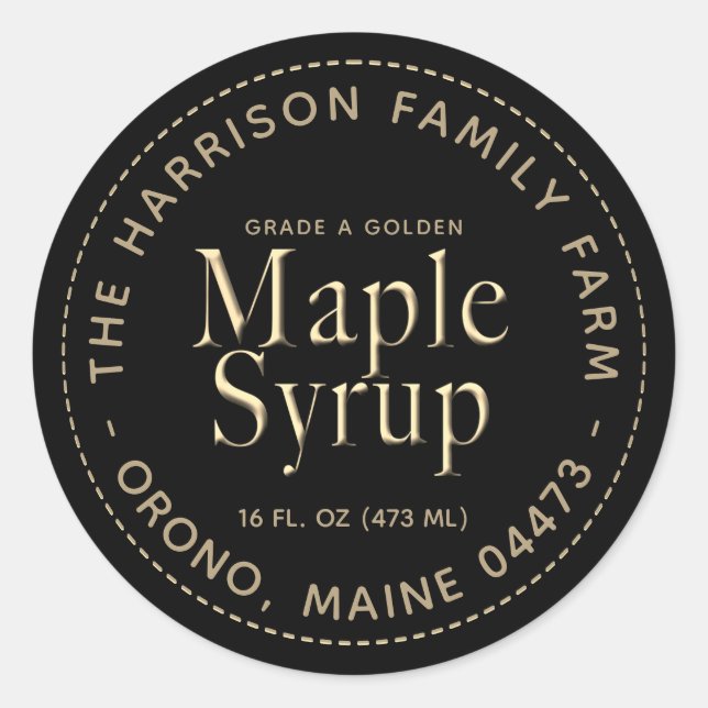 Black Maple Syrup Label with Gold Text (Front)